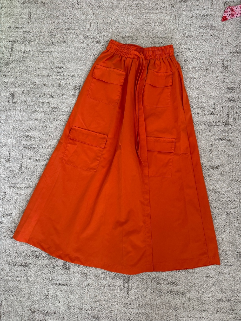 Women's Orange Maxi A-Line Skirt with Utility Pockets